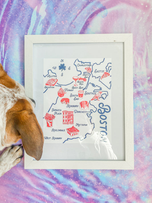 Maker / Scholar “Best of Boston” - Illustrated Map of Boston | Fine Art Risograph Print