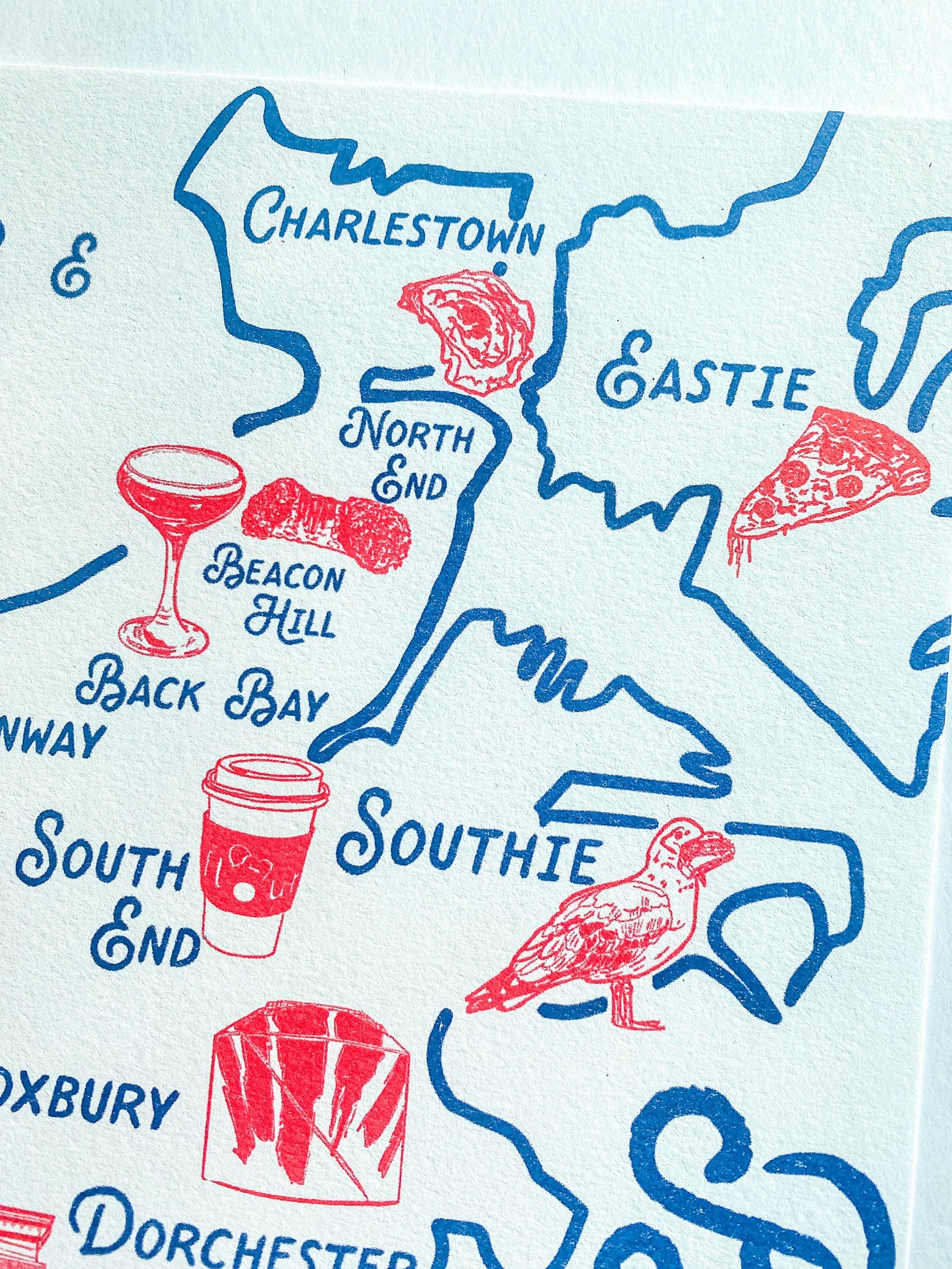 Maker / Scholar “Best of Boston” - Illustrated Map of Boston | Fine Art Risograph Print