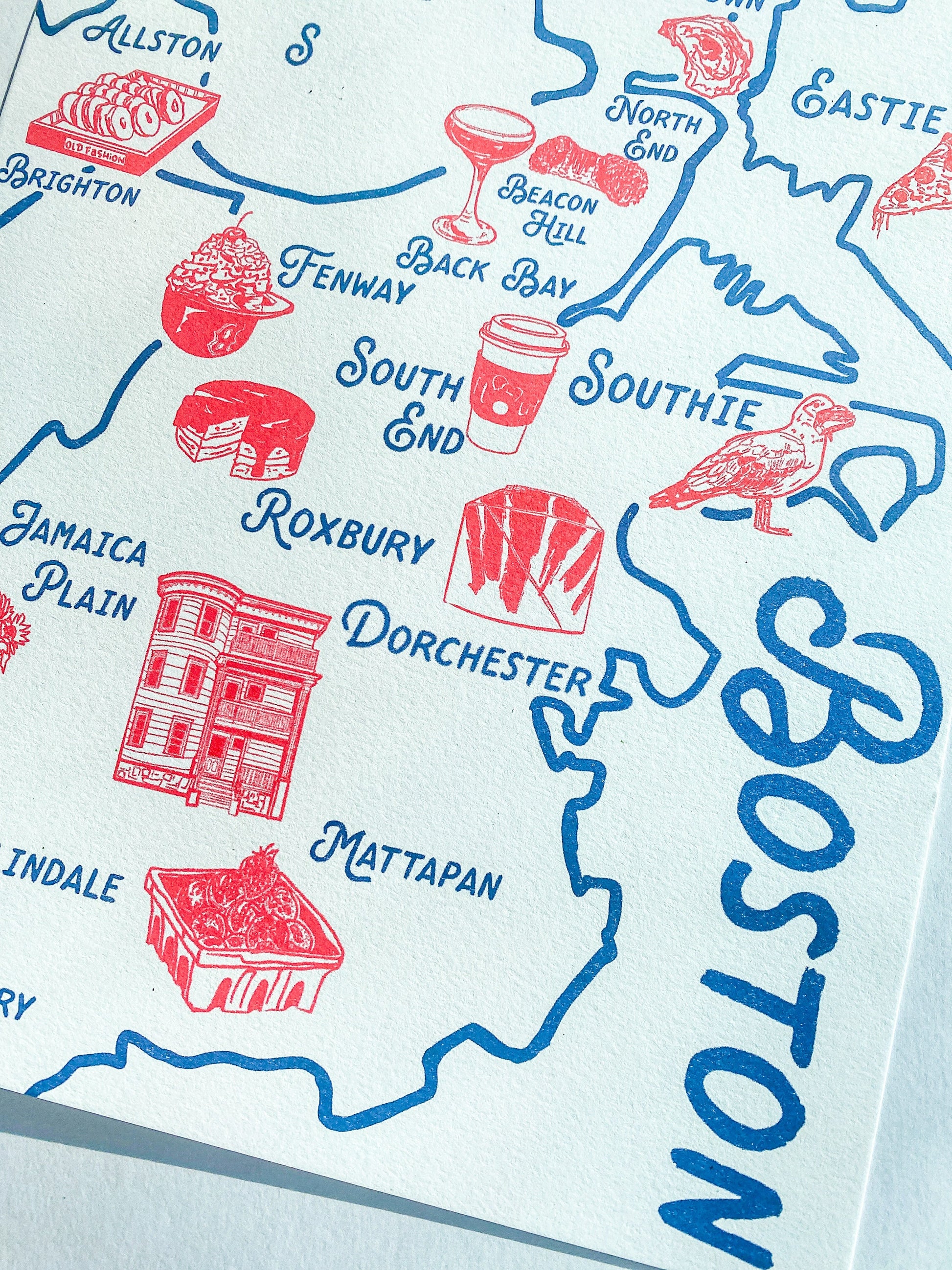 Maker / Scholar “Best of Boston” - Illustrated Map of Boston | Fine Art Risograph Print