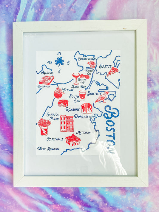 Maker / Scholar “Best of Boston” - Illustrated Map of Boston | Fine Art Risograph Print