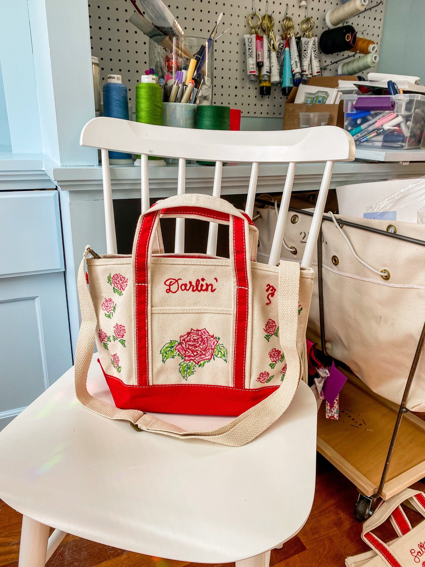 Maker / Scholar "Darlin'" Hand Painted Small Strappy Purse Tote