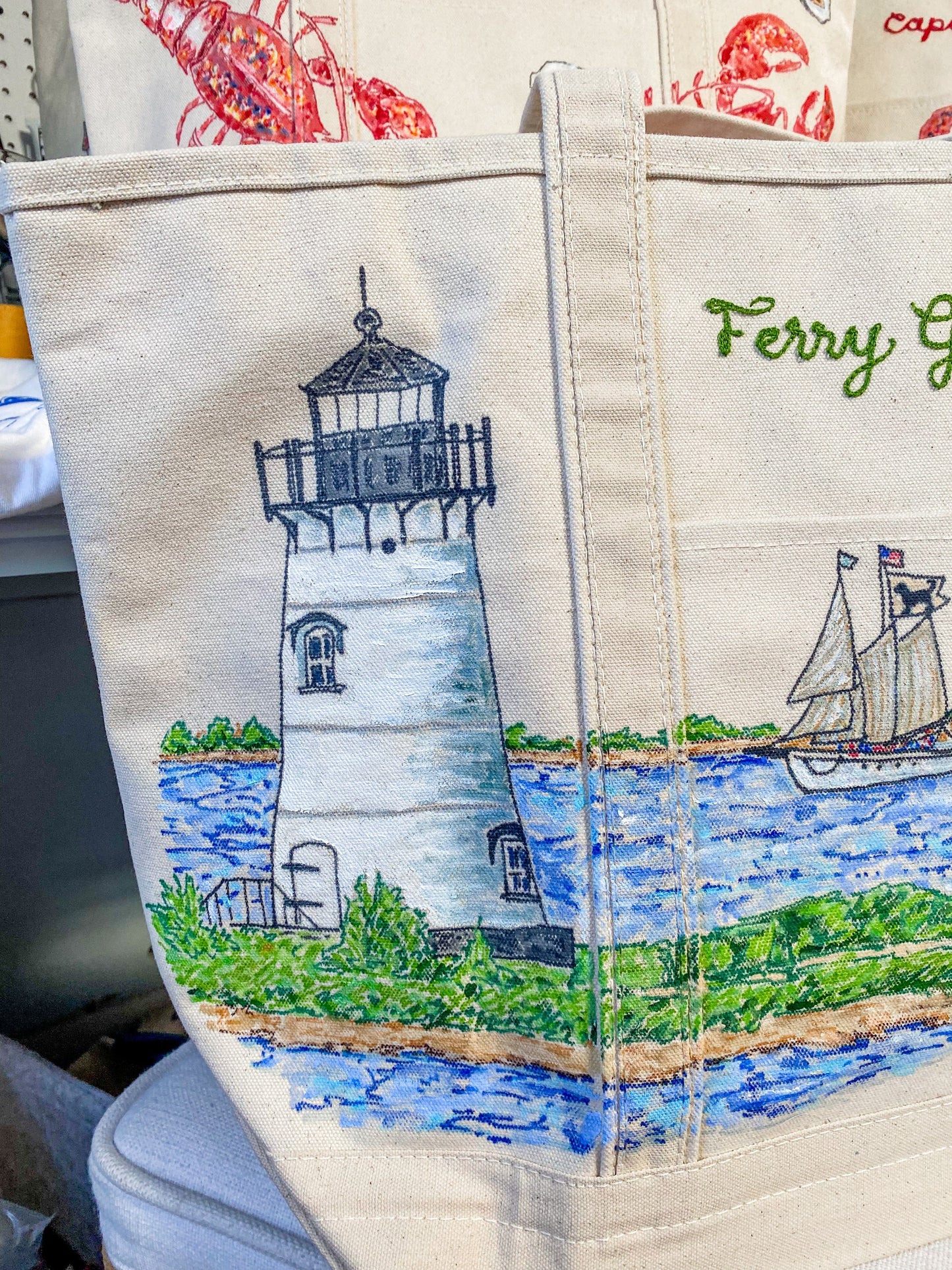 Maker / Scholar Ferry Godmother Handpainted Martha's Vineyard Tote Bag