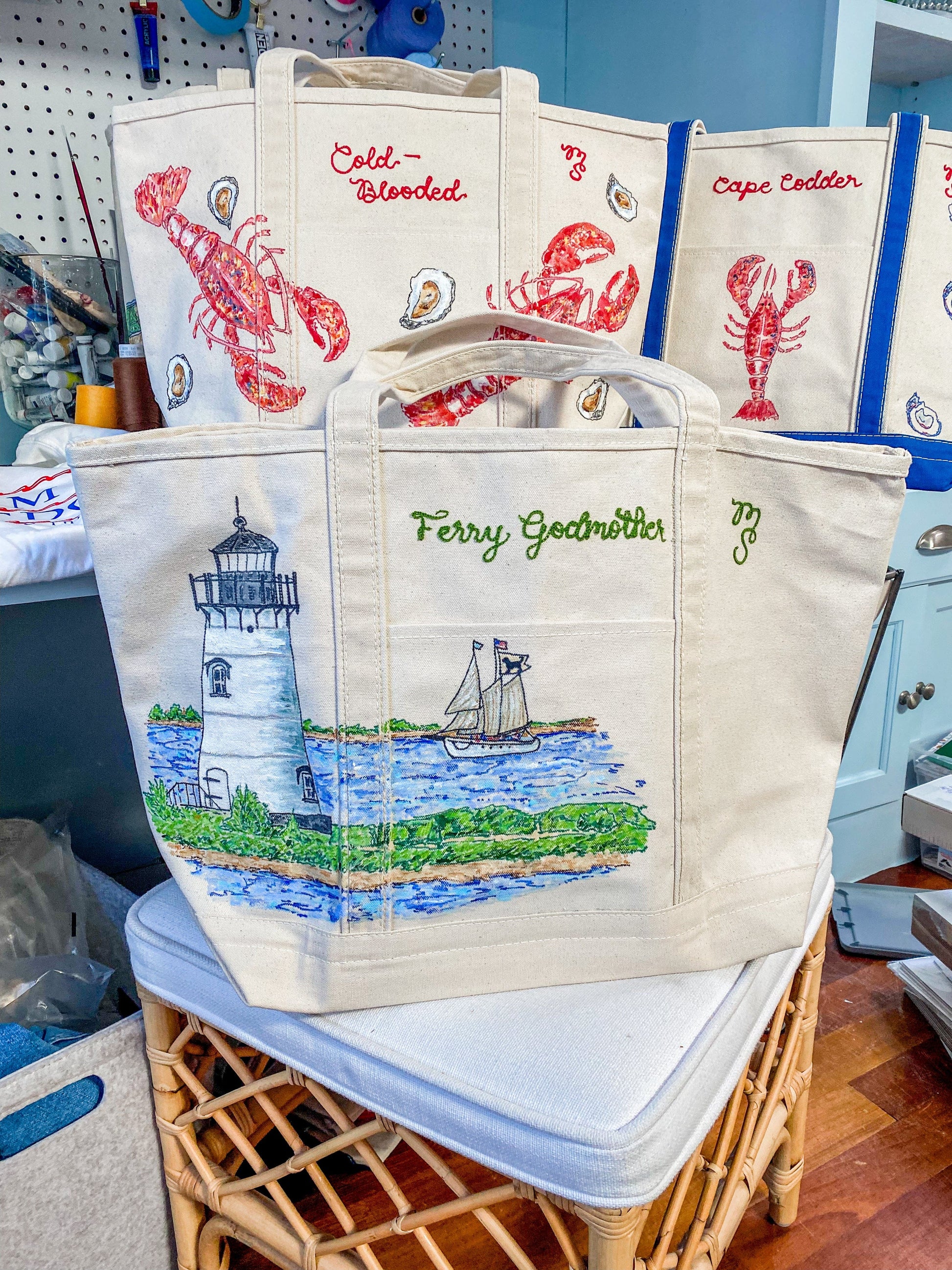 Maker / Scholar Ferry Godmother Handpainted Martha's Vineyard Tote Bag