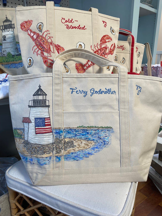 Maker / Scholar Ferry Godmother Handpainted Nantucket Tote Bag