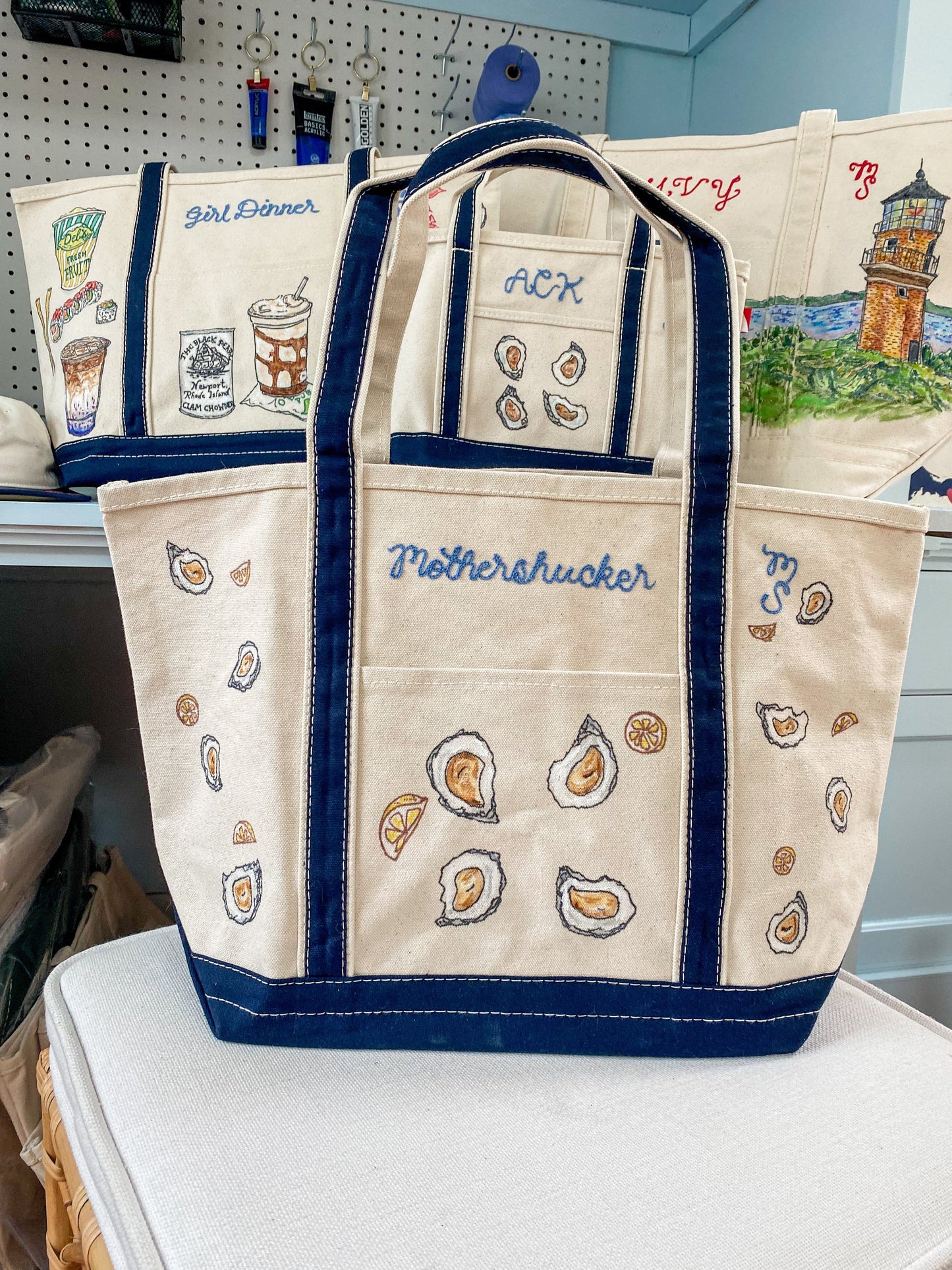 Maker / Scholar Large Mothershucker Hand Painted Tote