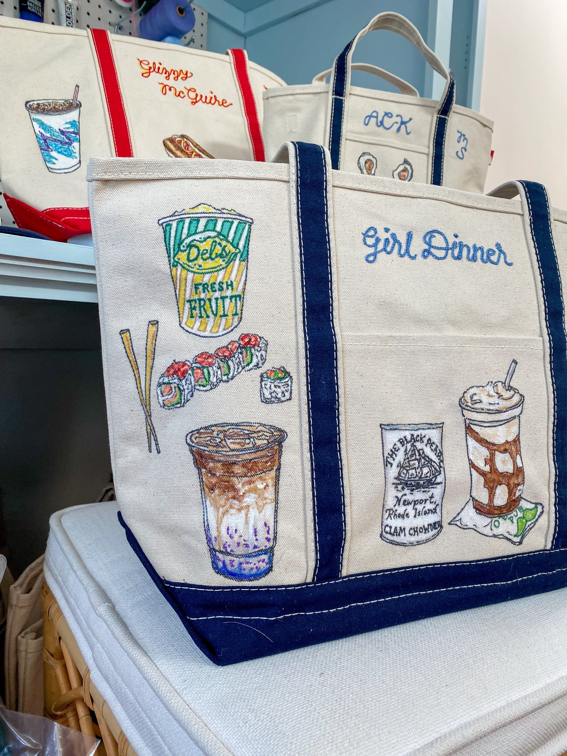 Maker / Scholar Large Newport Girl Dinner Hand Painted Tote