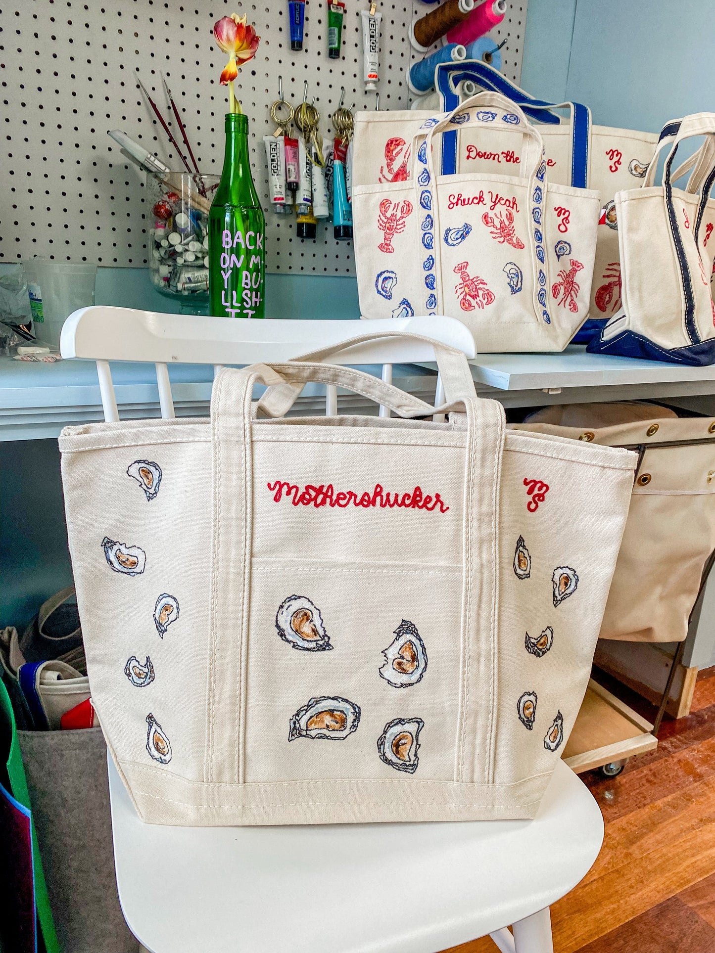 Maker / Scholar Natural Straps Mothershucker Large Hand Painted Tote