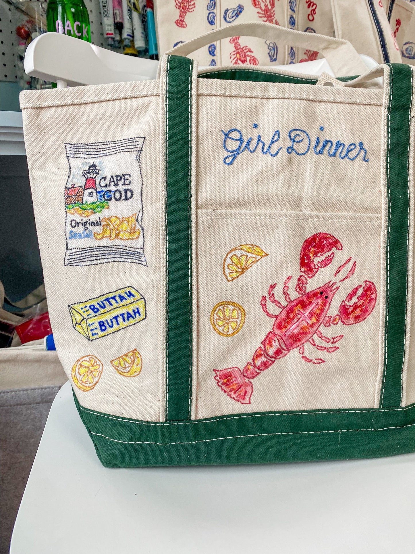 Maker / Scholar New England Girl Dinner Large Hand Painted Tote