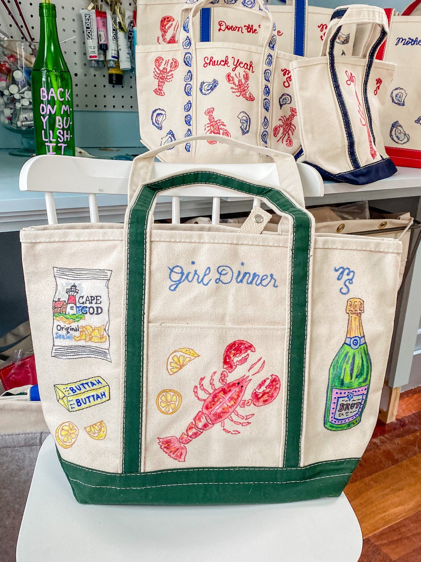 Maker / Scholar New England Girl Dinner Large Hand Painted Tote