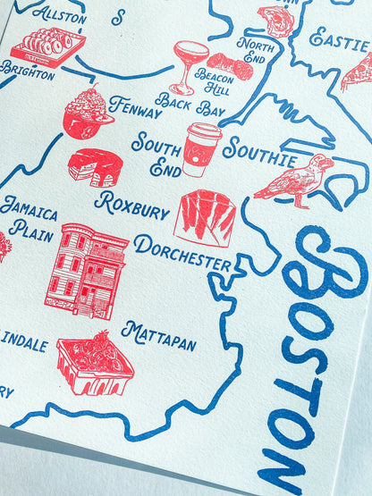 Maker / Scholar “Best of Boston” - Illustrated Map of Boston | Fine Art Risograph Print