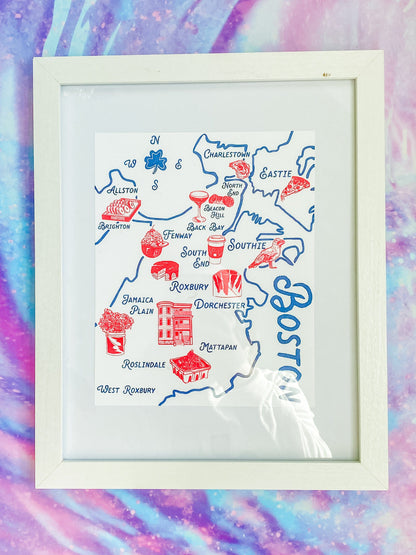 Maker / Scholar “Best of Boston” - Illustrated Map of Boston | Fine Art Risograph Print