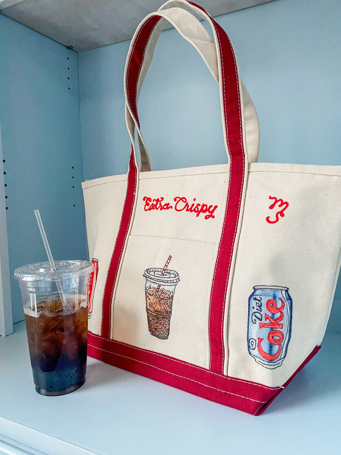 Maker / Scholar Extra Crispy Hand Painted Tote Bag (Crimson Strap)