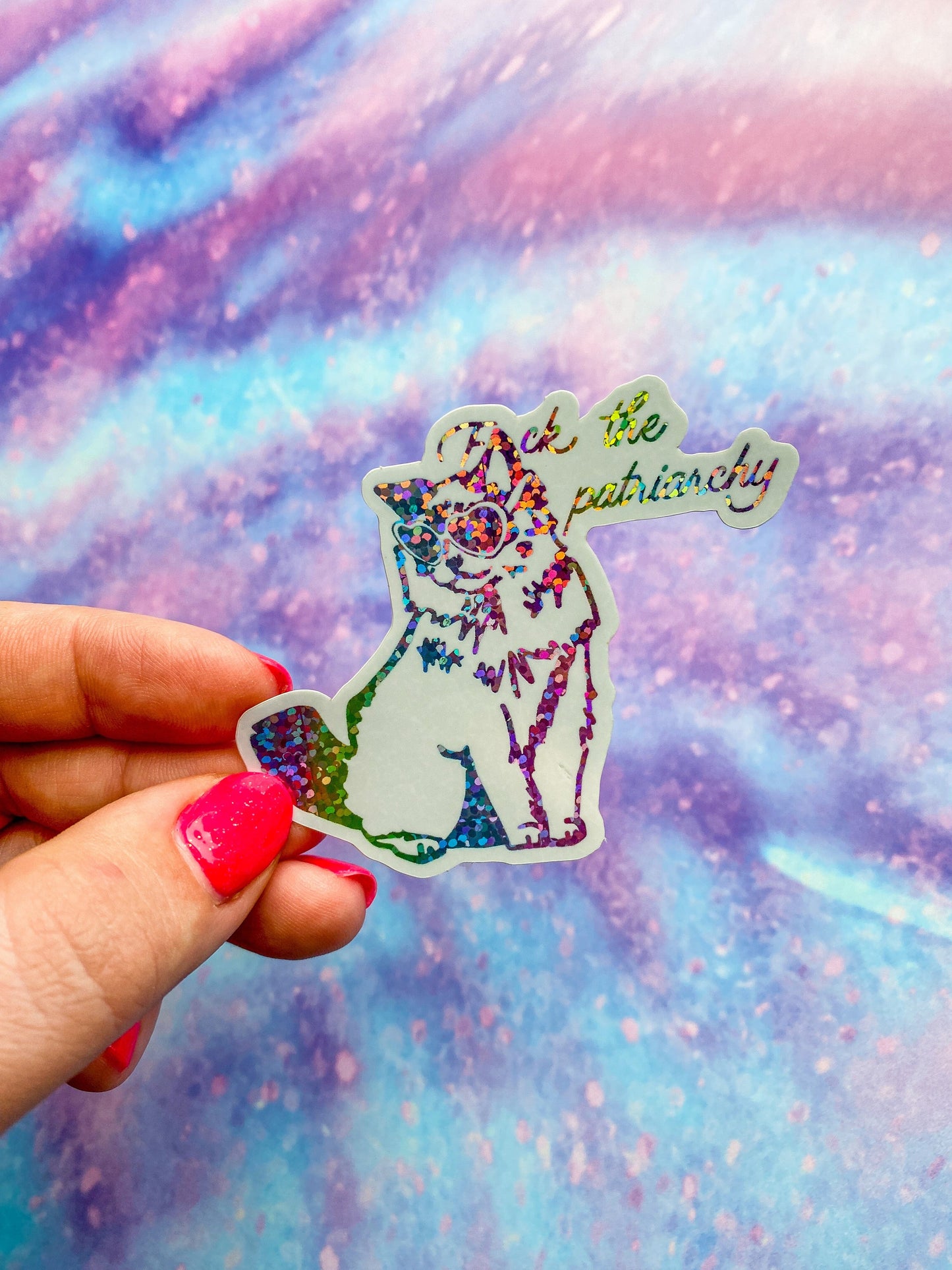 Maker / Scholar “F*ck the Patriarchy” Cat Sticker | Glitter Sticker