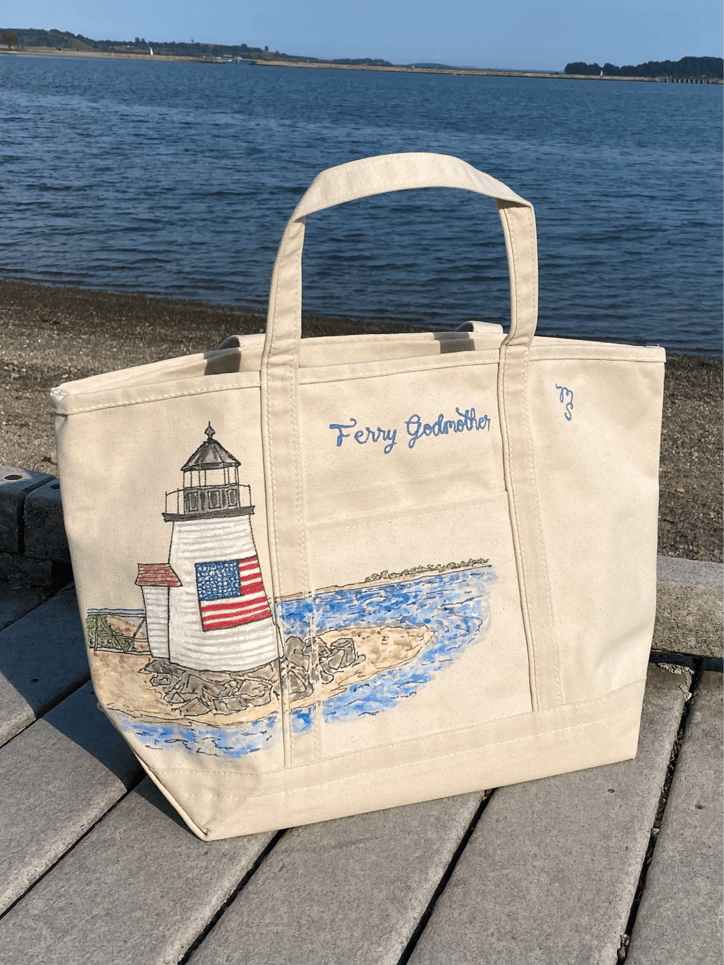 Maker / Scholar Ferry Godmother Handpainted Nantucket Tote Bag