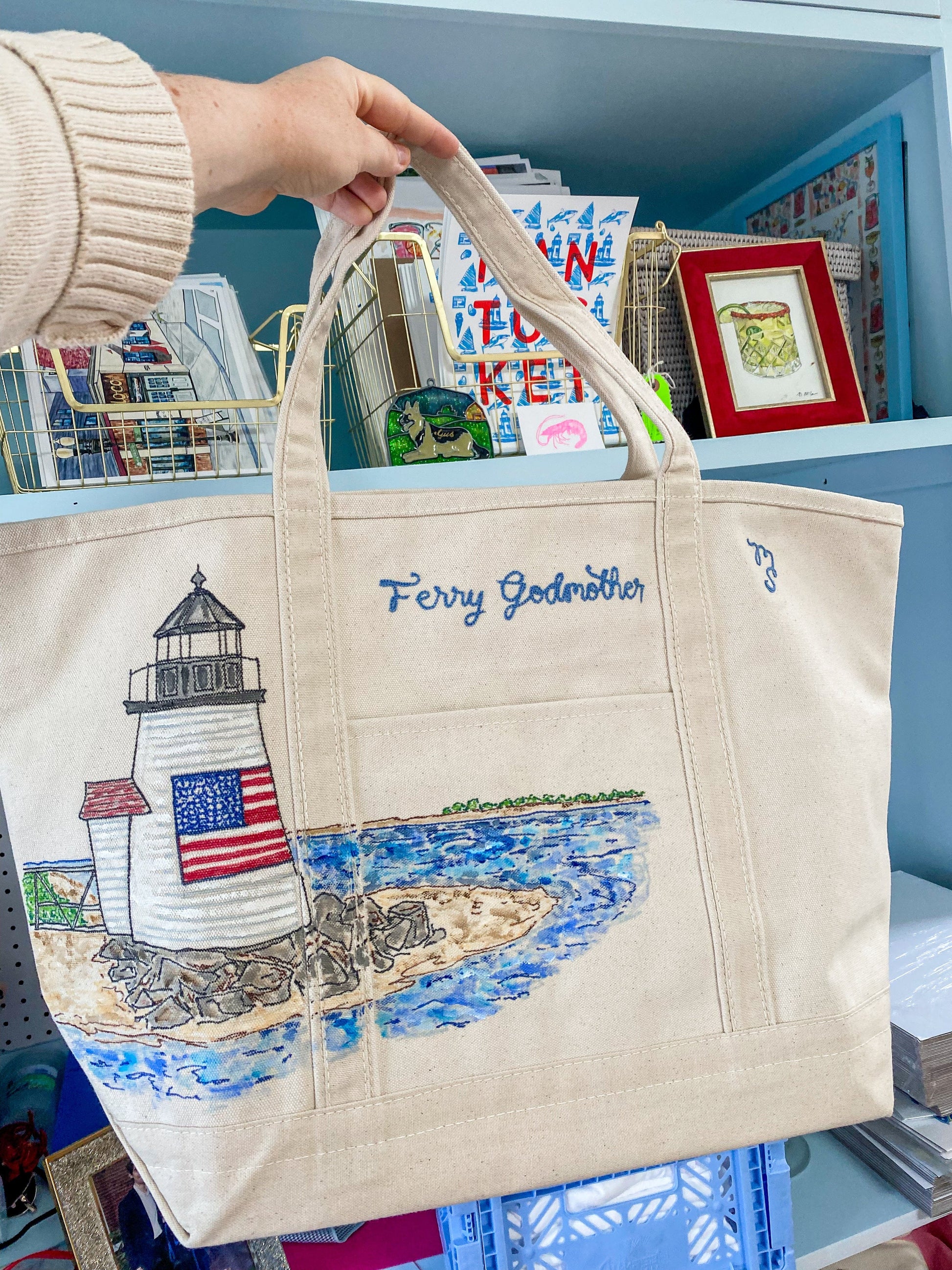 Maker / Scholar Ferry Godmother Handpainted Nantucket Tote Bag