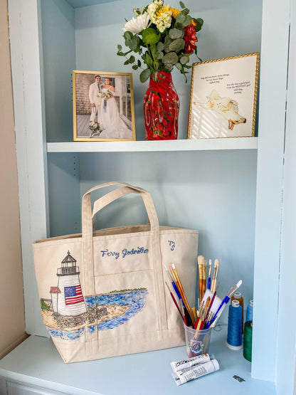 Maker / Scholar Ferry Godmother Handpainted Nantucket Tote Bag