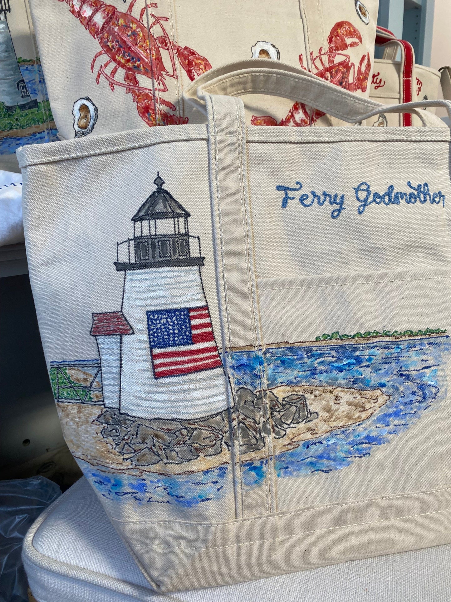 Maker / Scholar Ferry Godmother Handpainted Nantucket Tote Bag