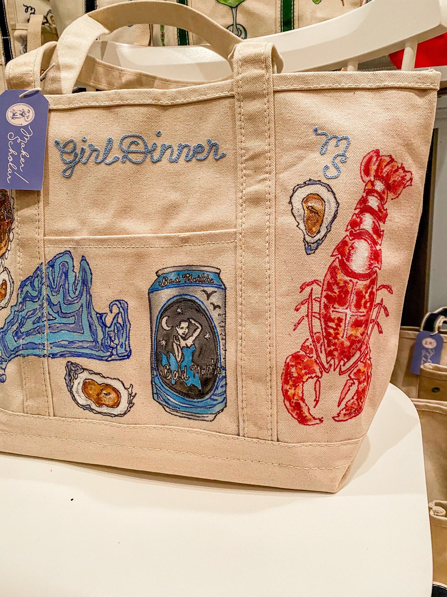 Maker / Scholar Large Martha’s Vineyard Girl Dinner Hand Painted Tote