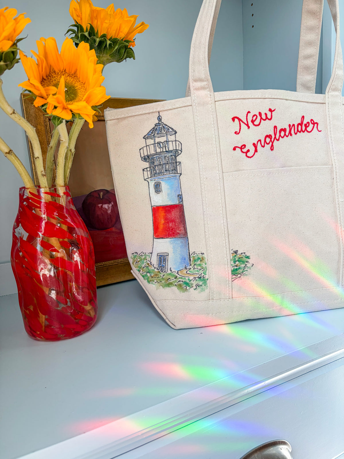 Maker / Scholar Large “New Englander” Hand Painted Tote