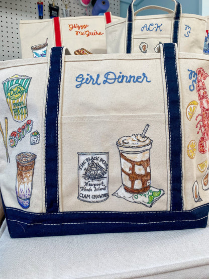 Maker / Scholar Large Newport Girl Dinner Hand Painted Tote