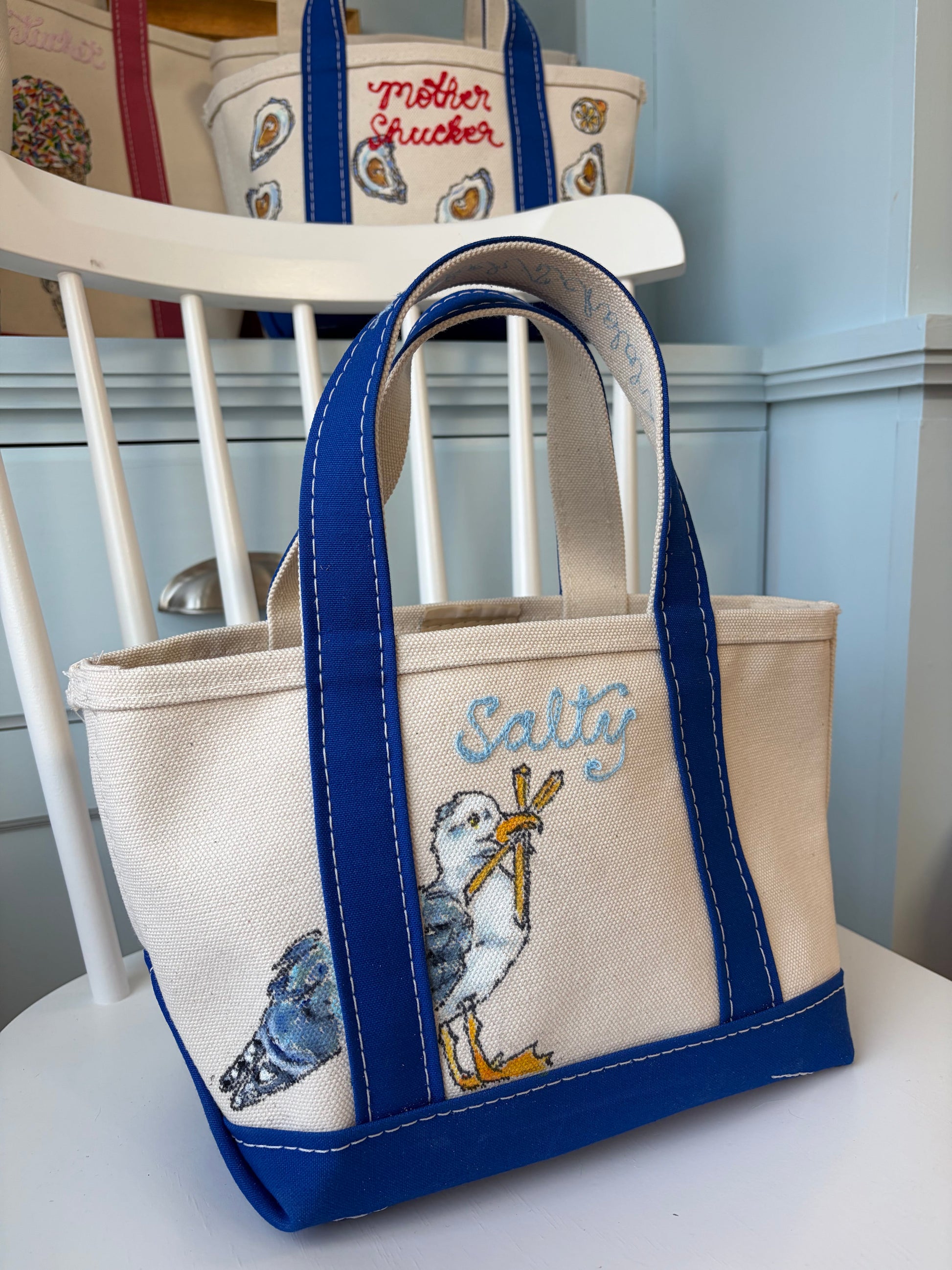 Maker / Scholar Mini Salty Seagull Hand Painted Tote