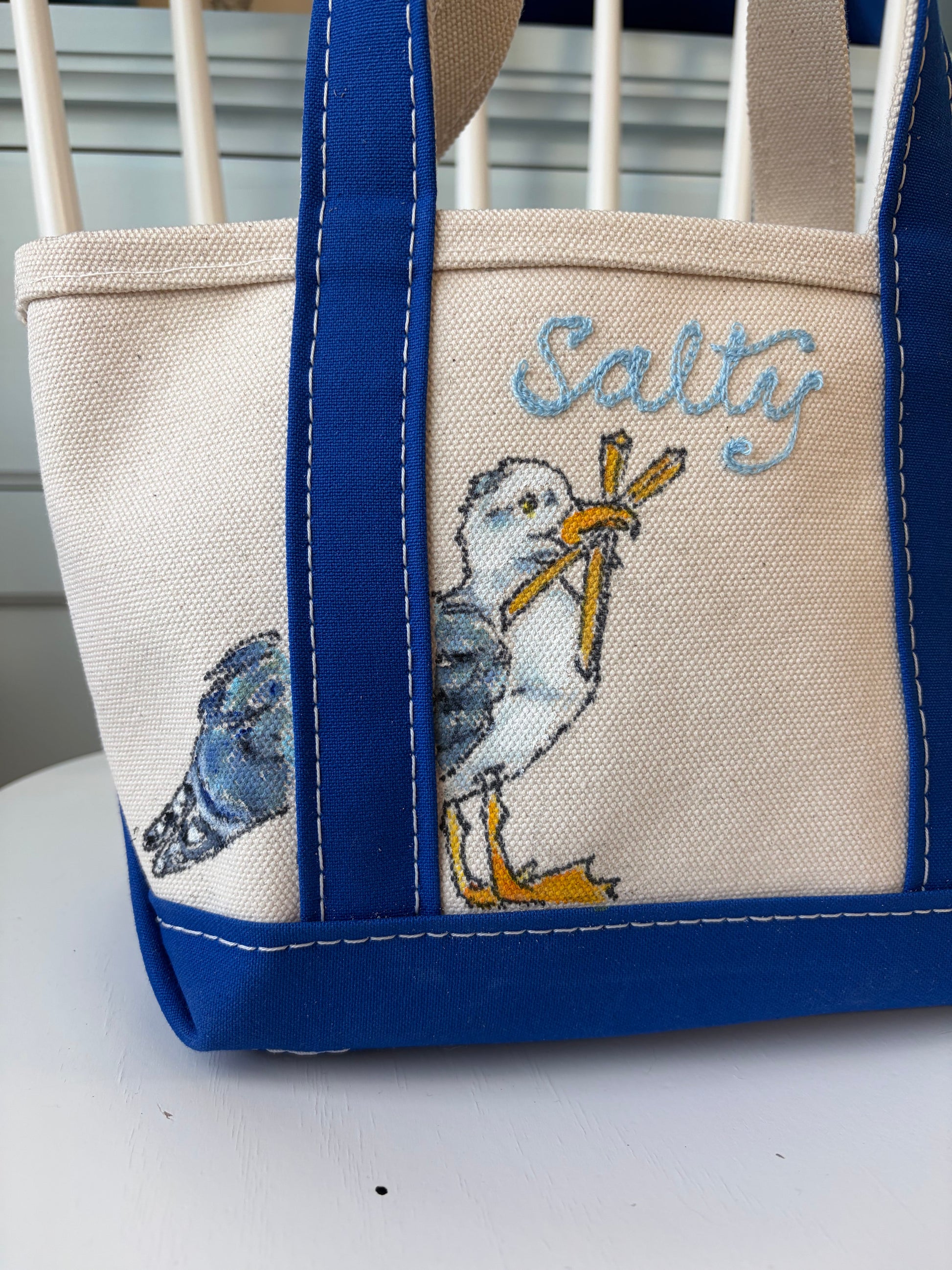 Maker / Scholar Mini Salty Seagull Hand Painted Tote