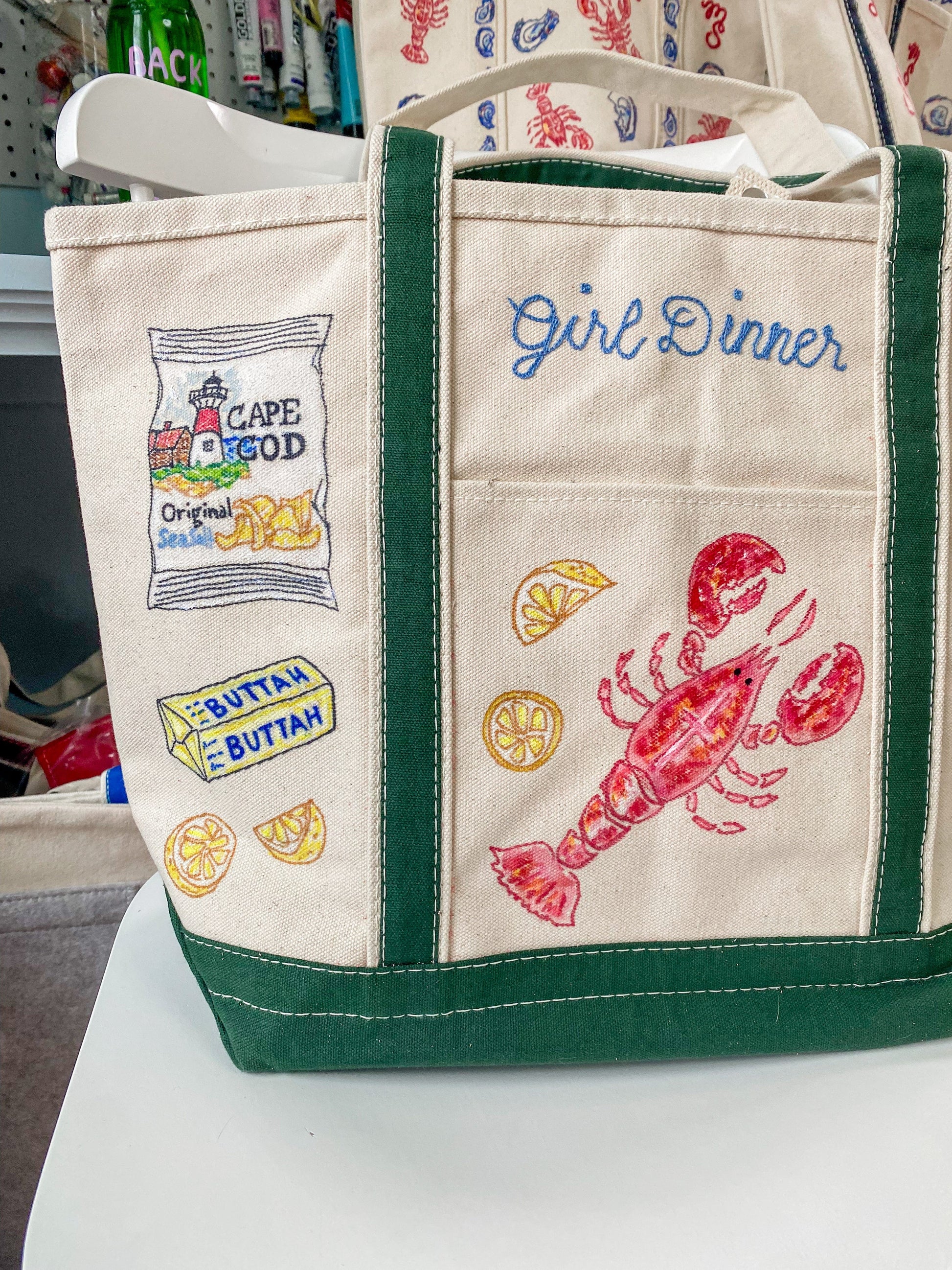 Maker / Scholar New England Girl Dinner Large Hand Painted Tote