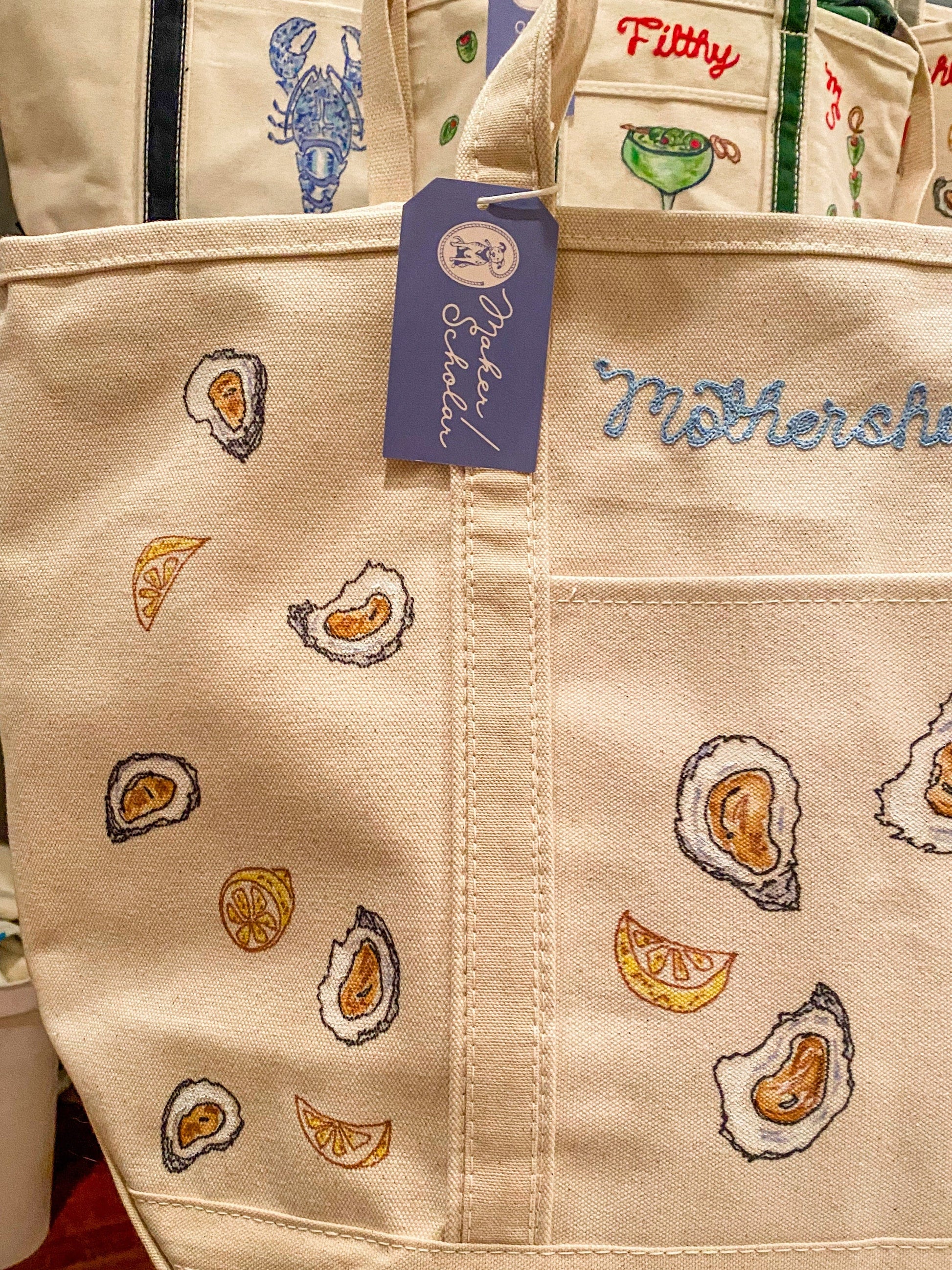 Maker / Scholar XL Mothershucker Hand Painted Tote (Canvas Straps)