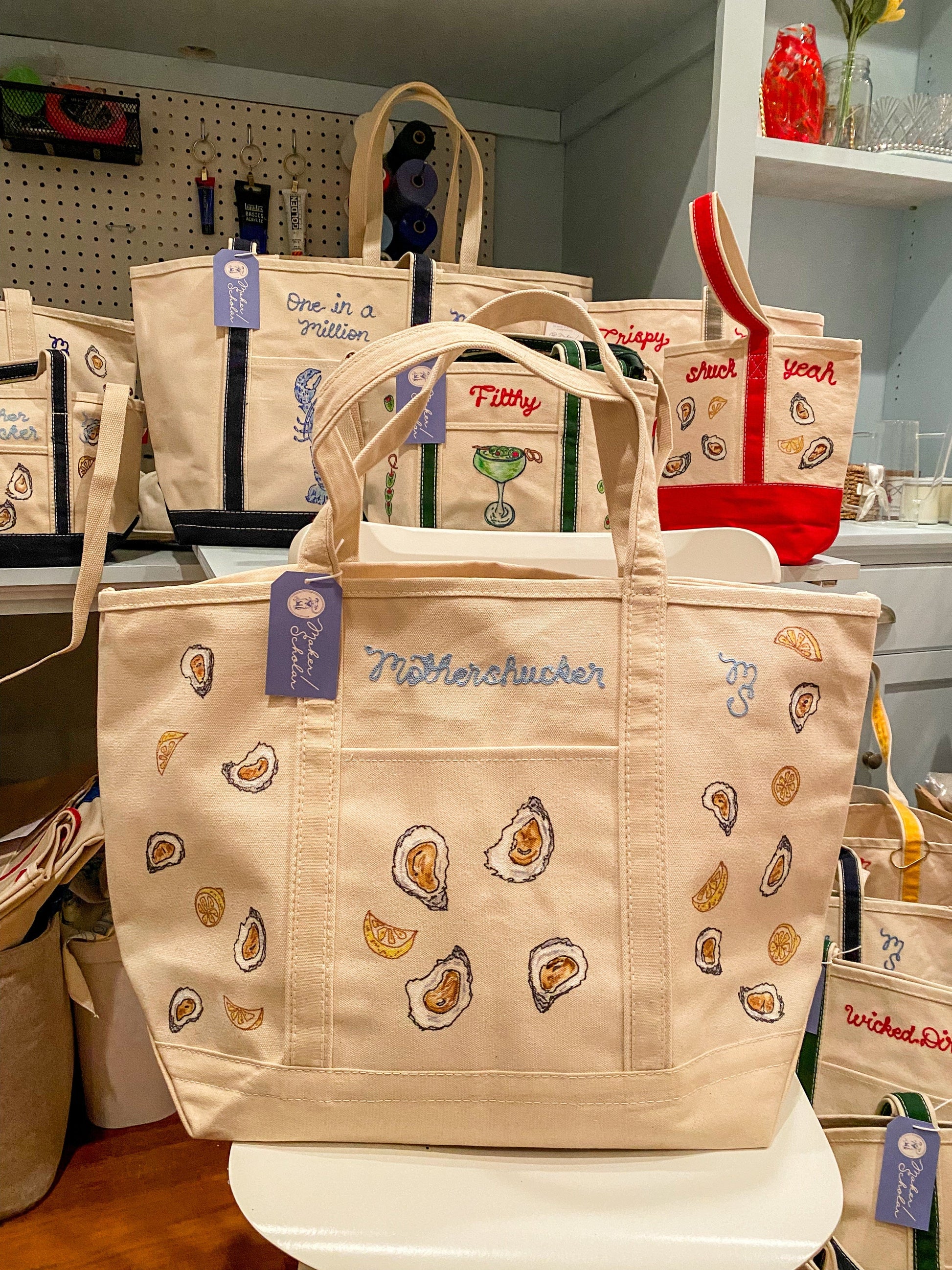 Maker / Scholar XL Mothershucker Hand Painted Tote (Canvas Straps)