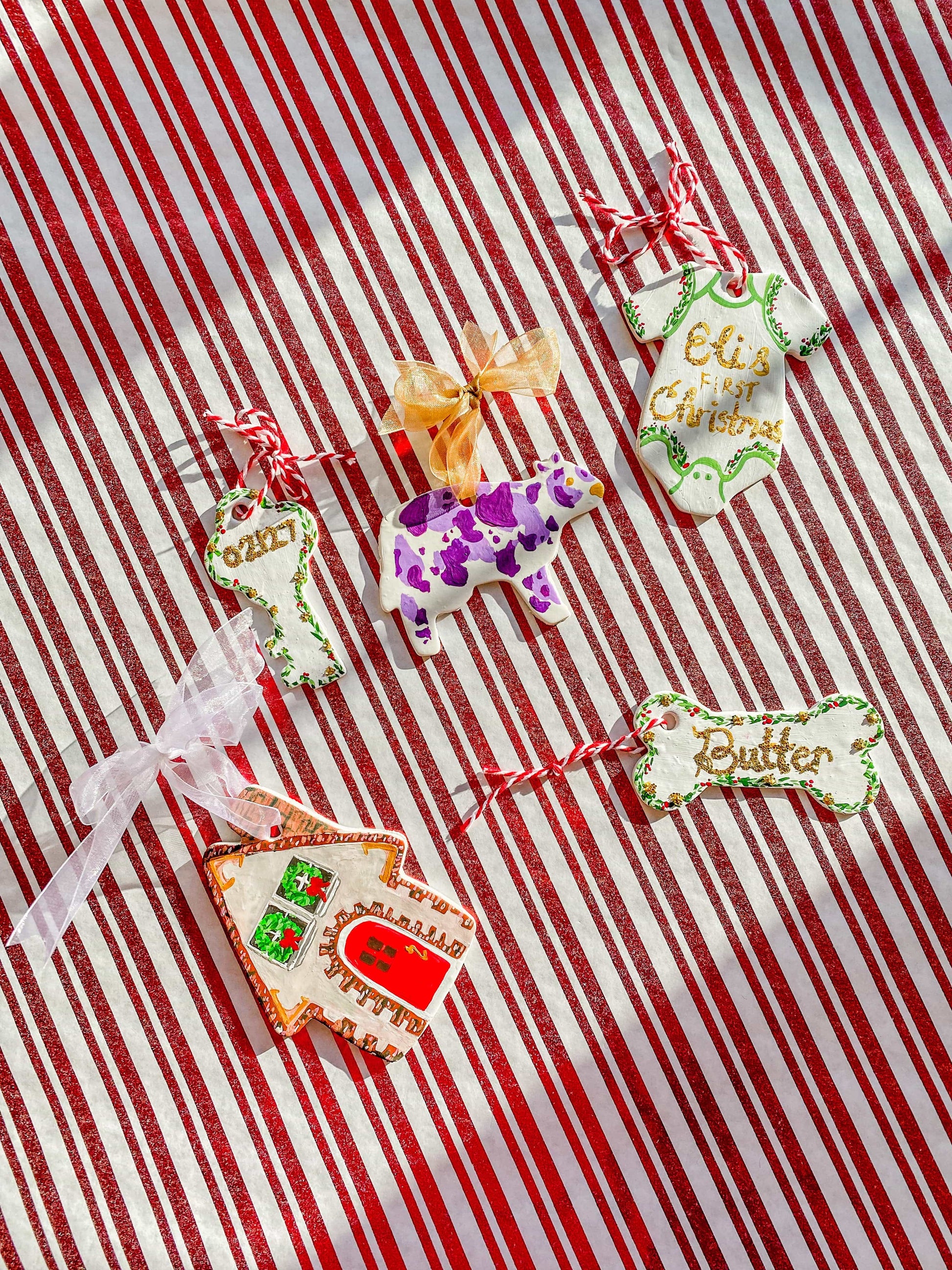 Maker / Scholar Holiday Ornaments Dog Bone Hand Painted Clay Ornament